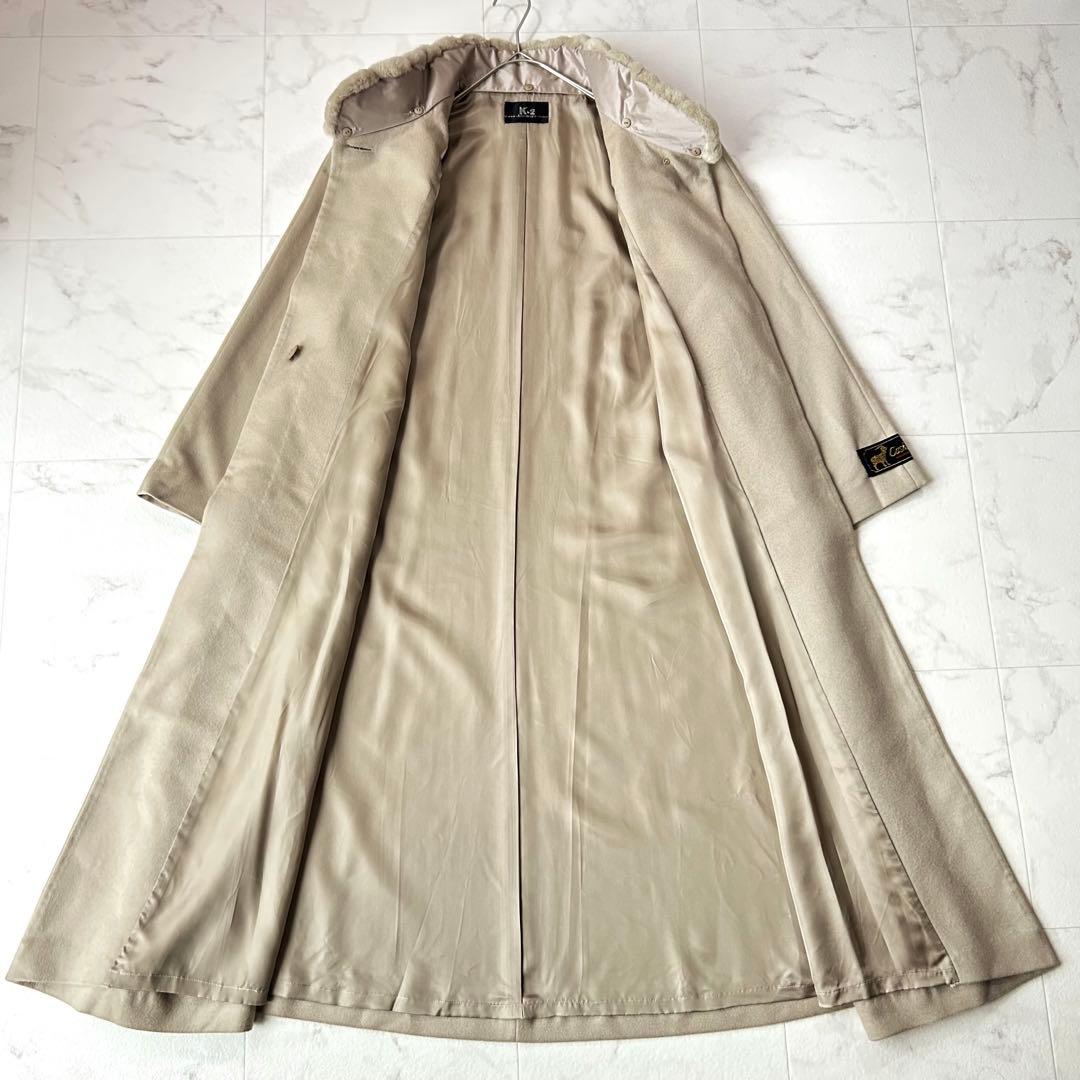 カシミヤ100%✨マキシ丈 ロングコート ヌートリア ベージュ 2way 13号