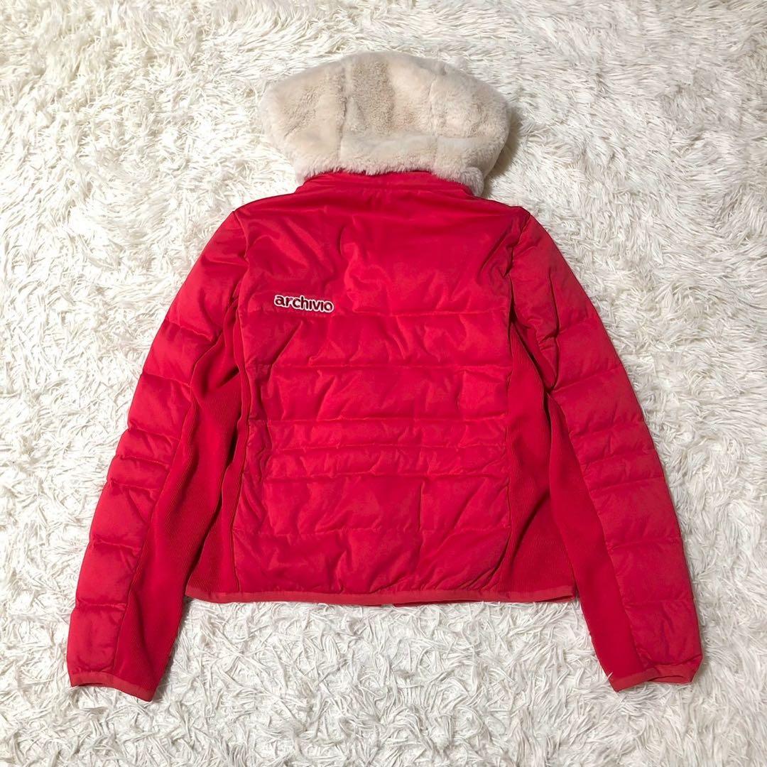 【美品】archivio アルチビオ ダウンジャケット ボアフード レッド