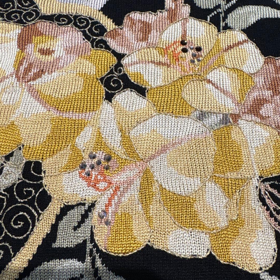レオナール花柄タートルネック半袖ニット　カシミア　Lサイズ