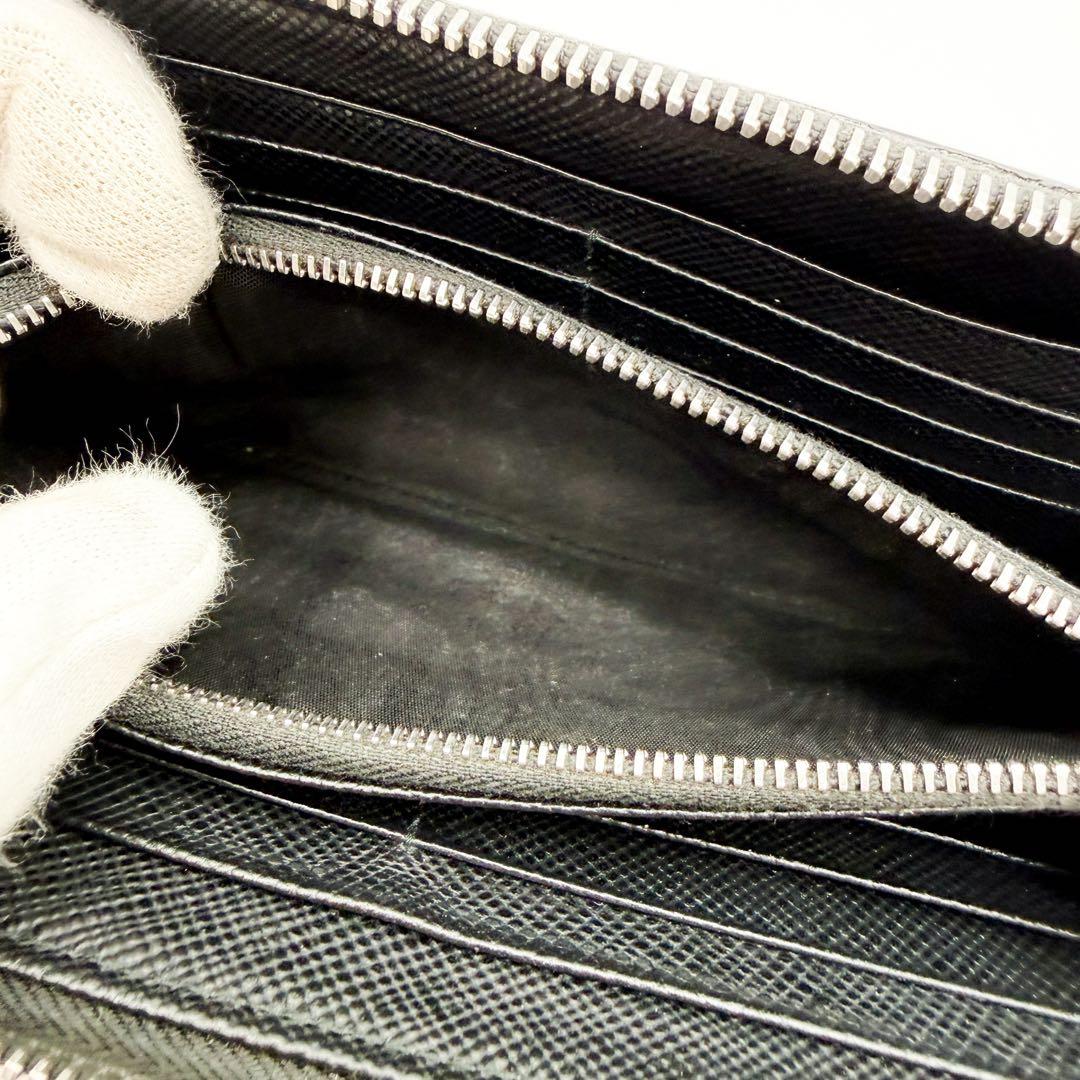 美品◆プラダ PRADA ラウンドジップ 長財布 ロゴ サフィアーノレザー