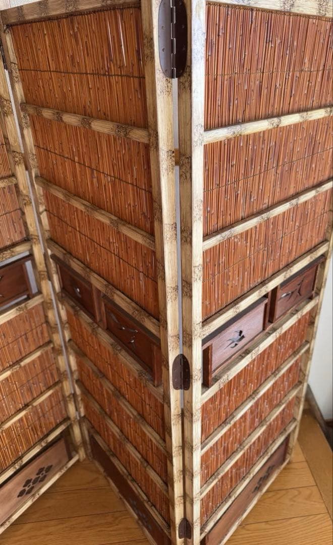 昭和レトロ 4連 衝立 パーテーション 透かし彫り 古道具