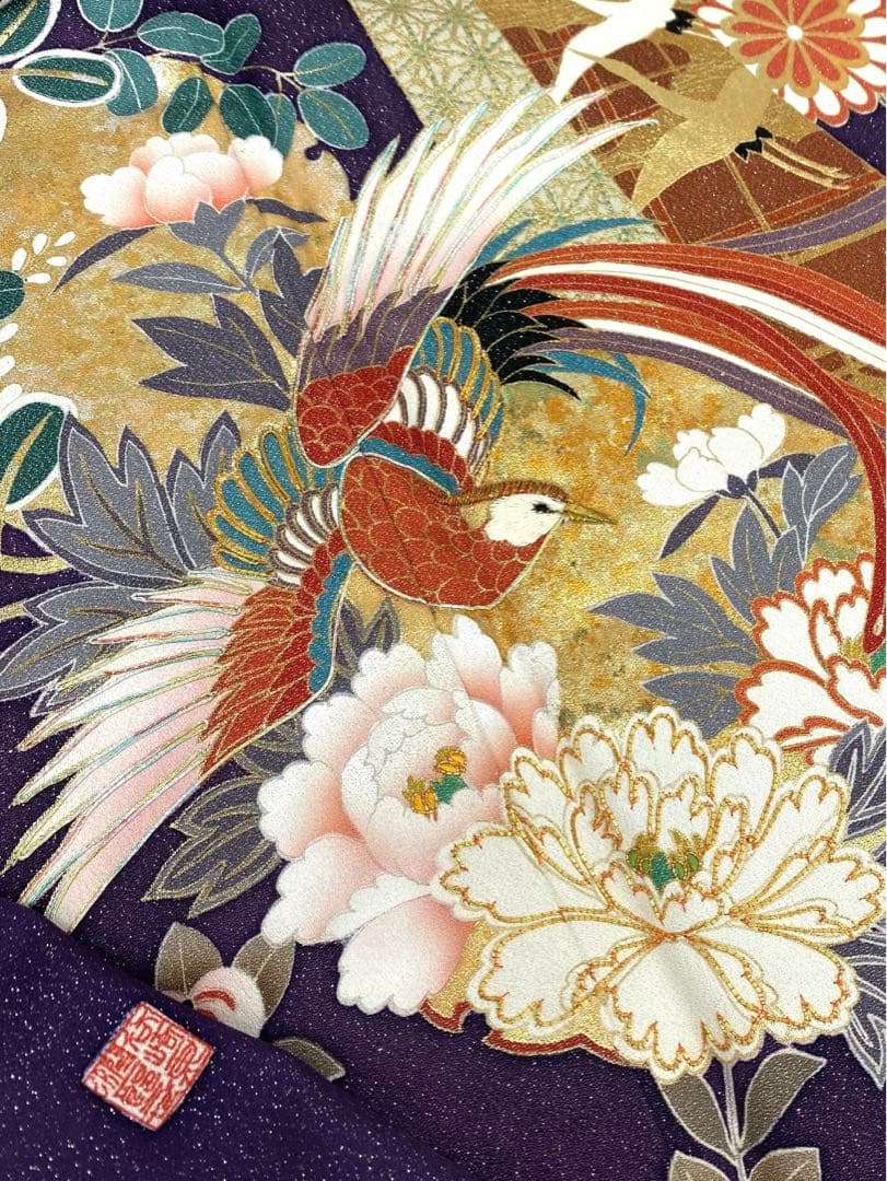 作家振袖 豪華 銀通し 金駒 金彩 紋意匠 牡丹 身丈163cm