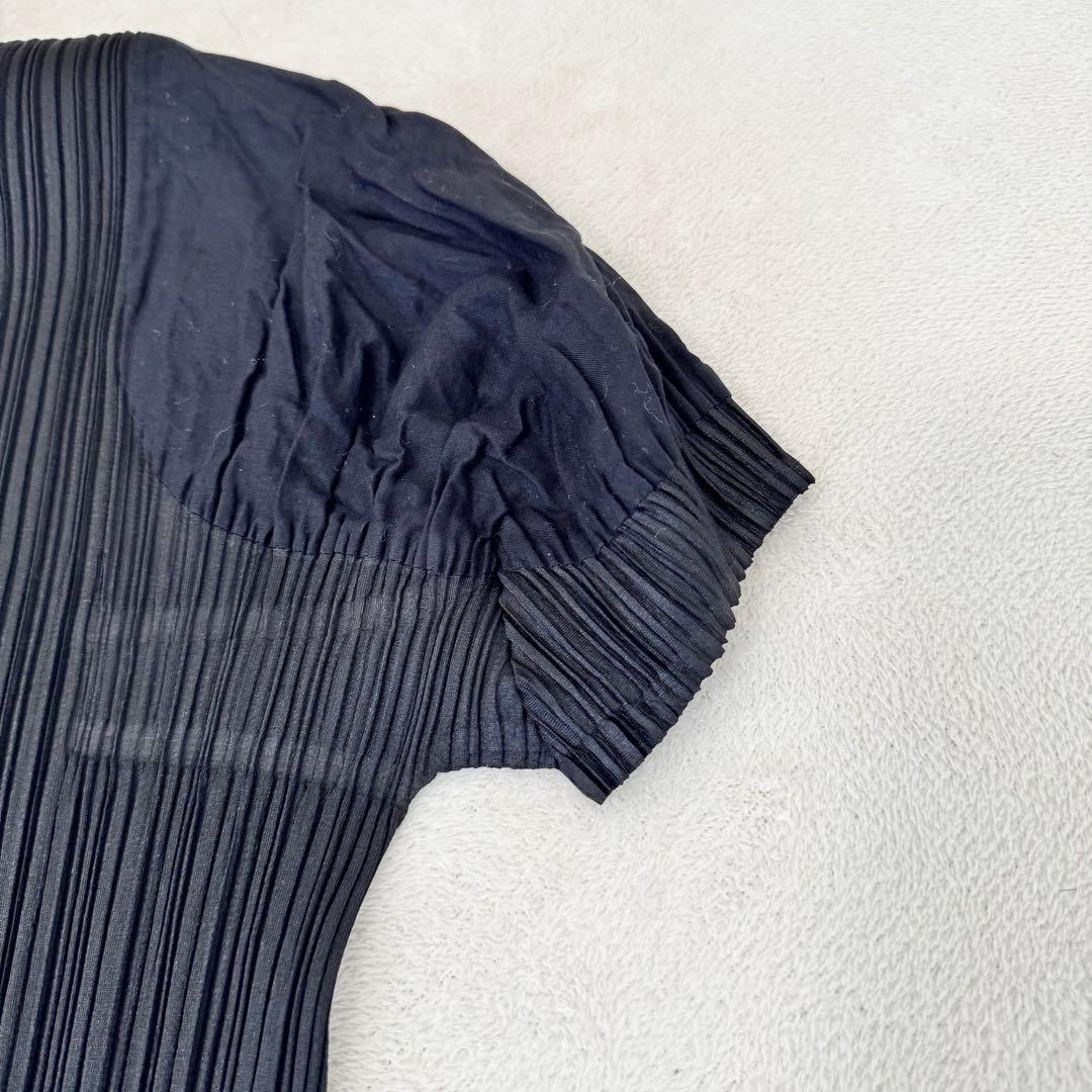 美品✨PLEATS PLEASE ブラック　異種素材　シャツ　半袖　ボタン