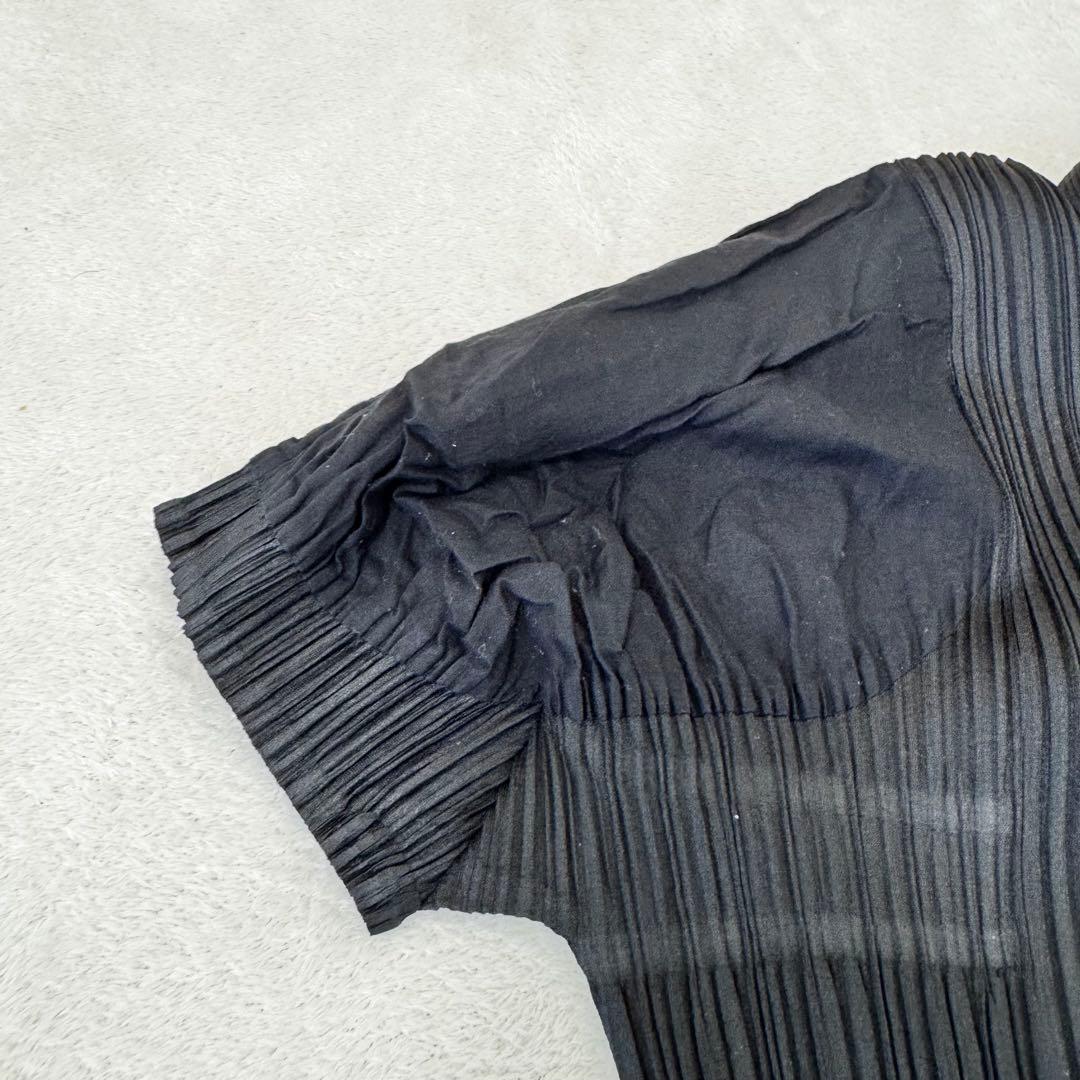 美品✨PLEATS PLEASE ブラック　異種素材　シャツ　半袖　ボタン