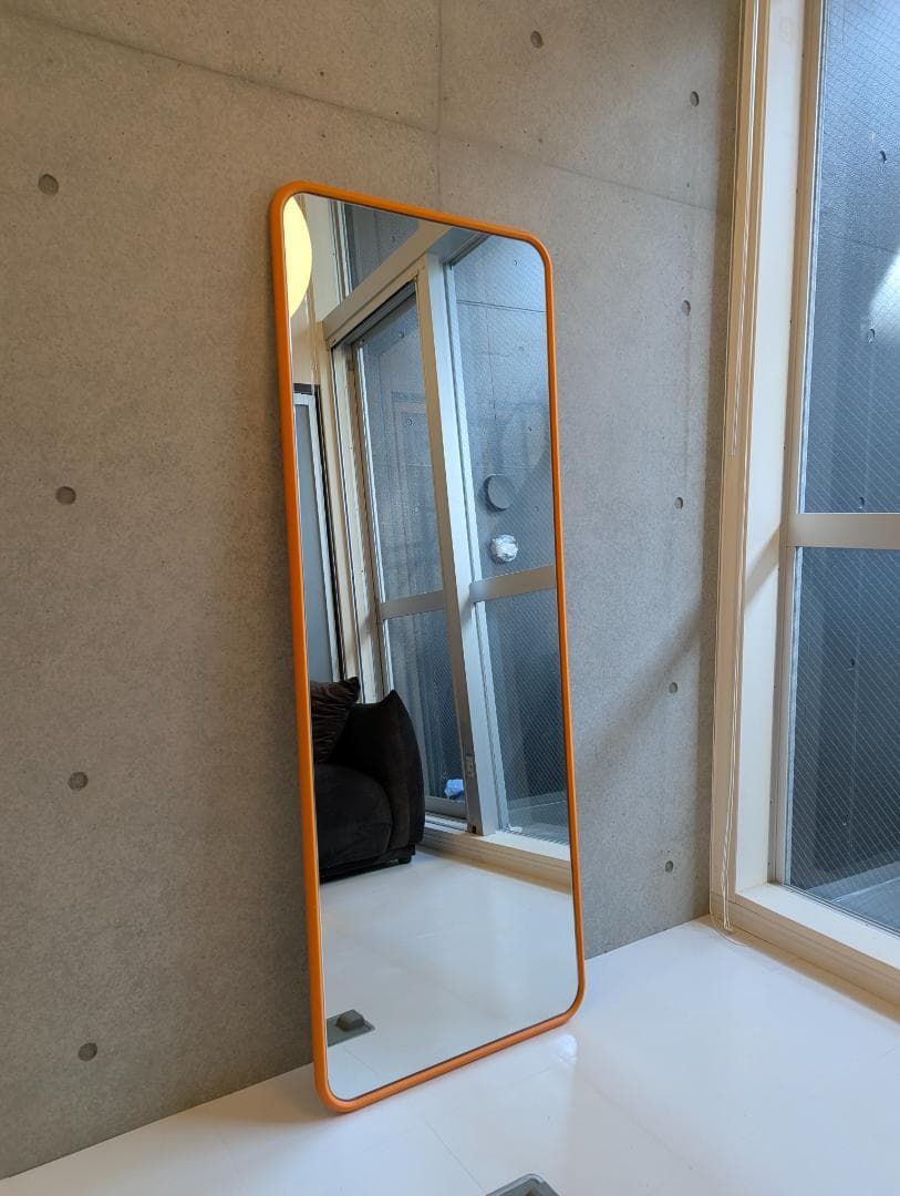 全身 ミラー オレンジ フレーム 自立式 フロア 鏡