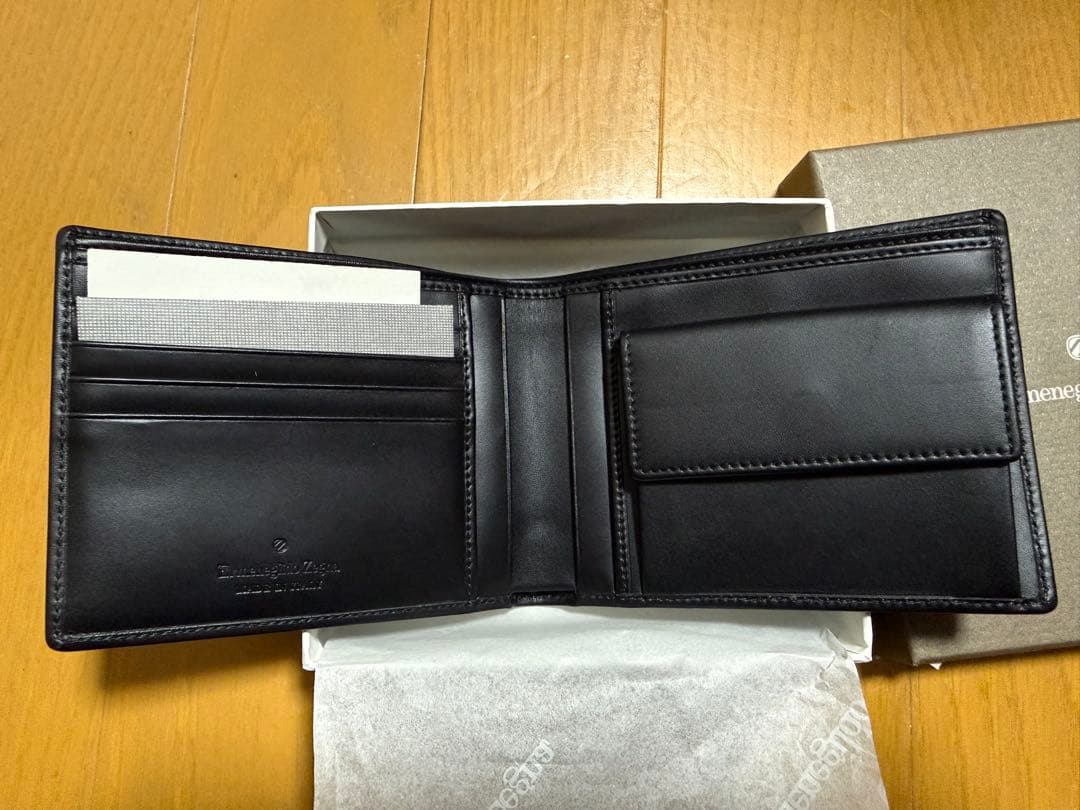 Ermenegildo Zegna ゼニア　二つ折財布　レザー　ブラック