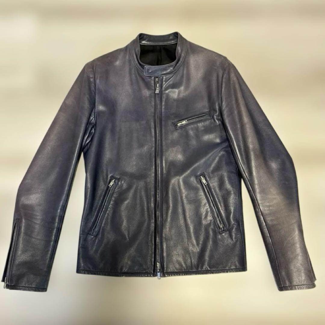 LITHIUM HOMME☆シングルライダースジャケット☆ネイビー☆サイズ50