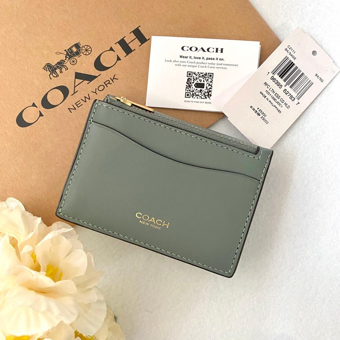 新品　正規品☆COACH コーチ　折り財布　グリーン　レザー　三つ折り財布