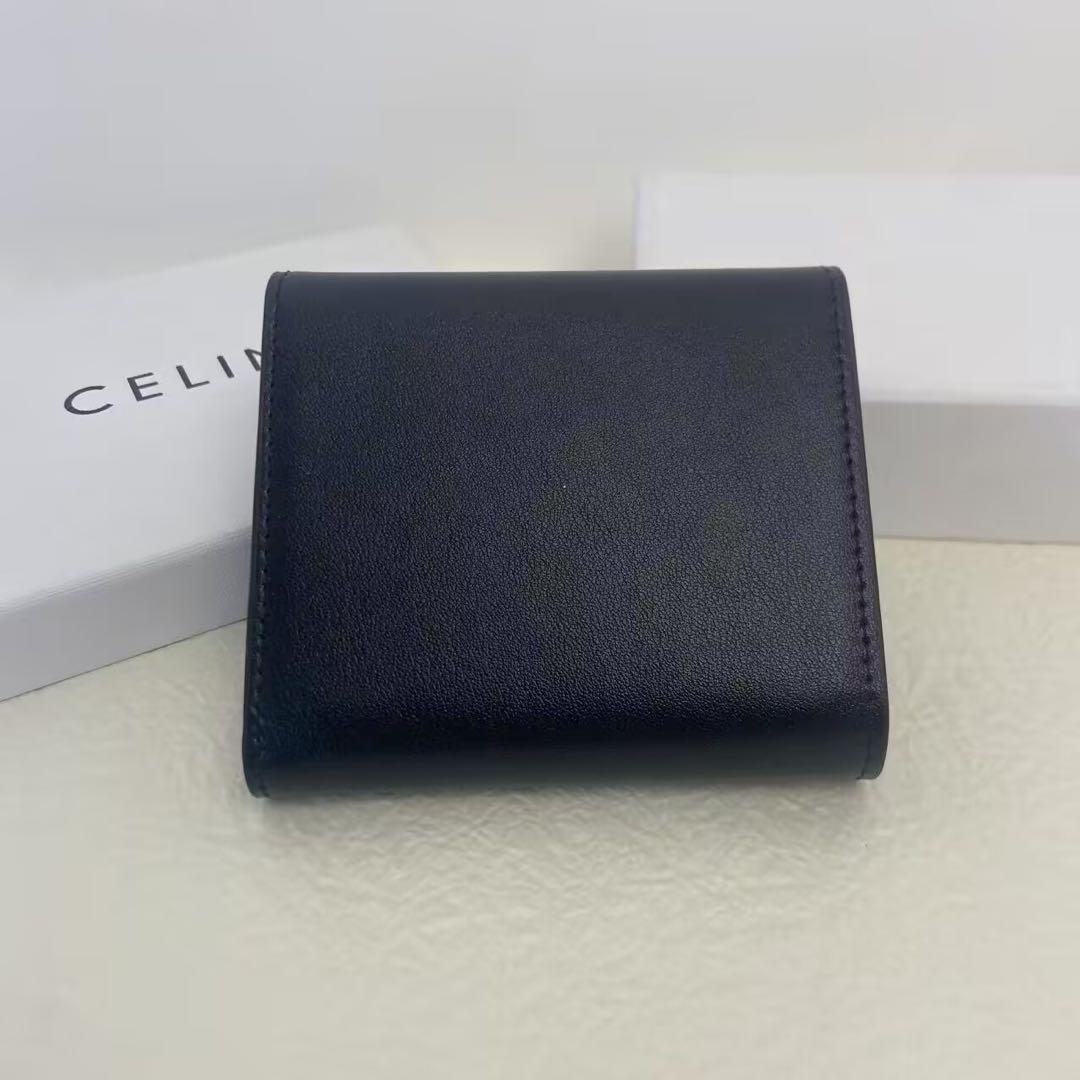 CELINE ブラックレザー三つ折り財布