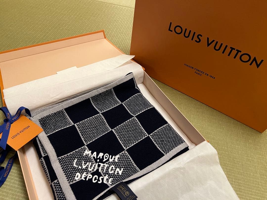 LOUIS VUITTON チェック柄マフラー 30cm x 180cm