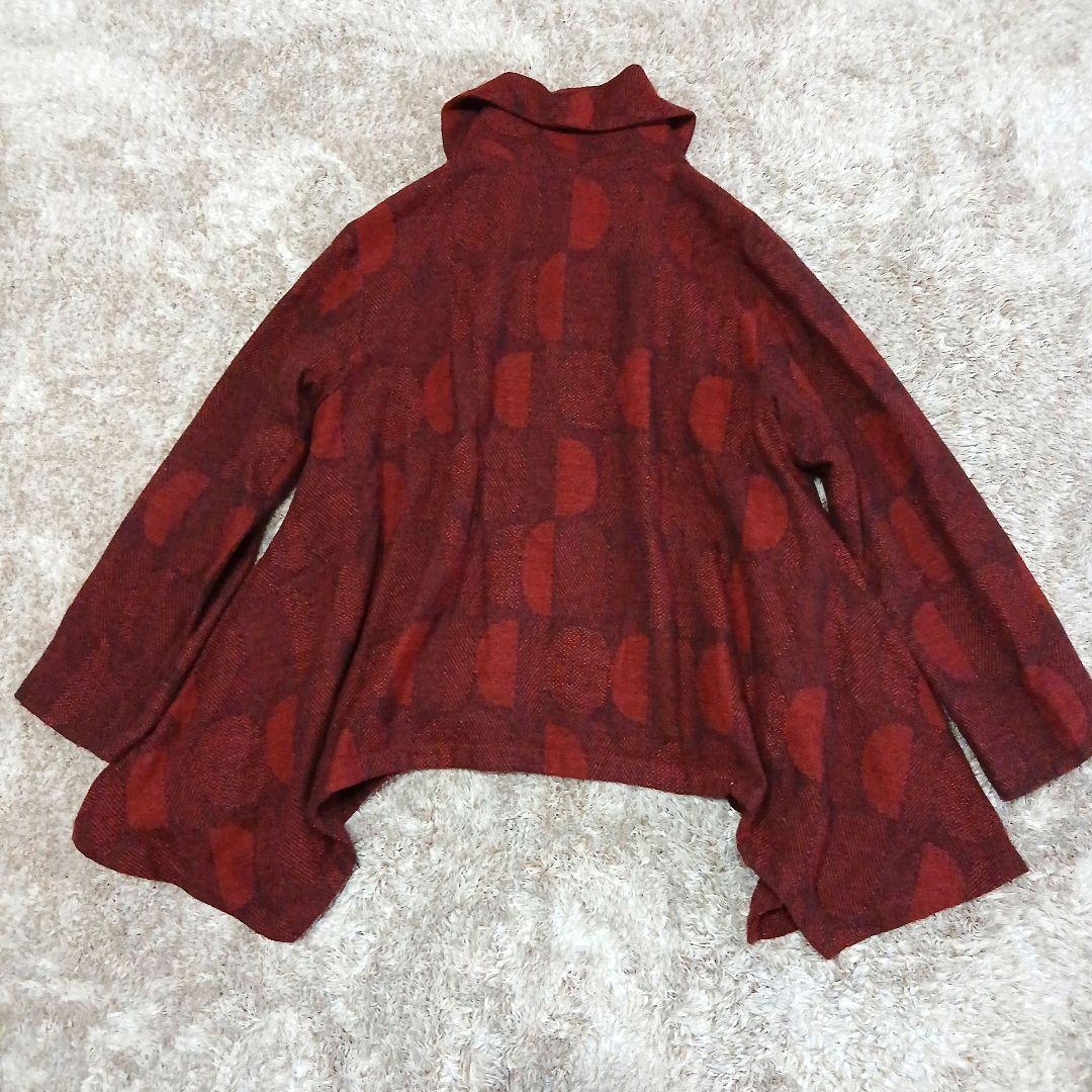 美品 センソユニコ ジウ　変形 ジャケットドット 総柄 アシメ 赤　ウール　羽織