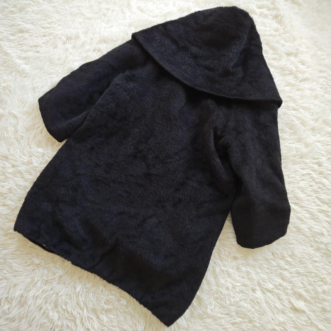 【伊太利屋】イタリヤ　ウール　アルパカ混　ブラック　ロングコート　総柄　Lサイズ