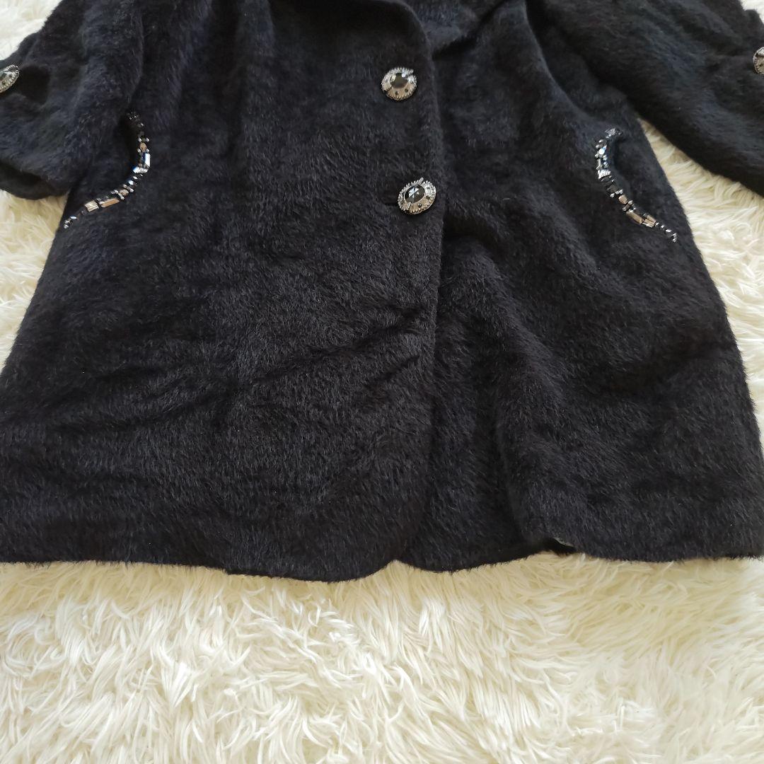 【伊太利屋】イタリヤ　ウール　アルパカ混　ブラック　ロングコート　総柄　Lサイズ