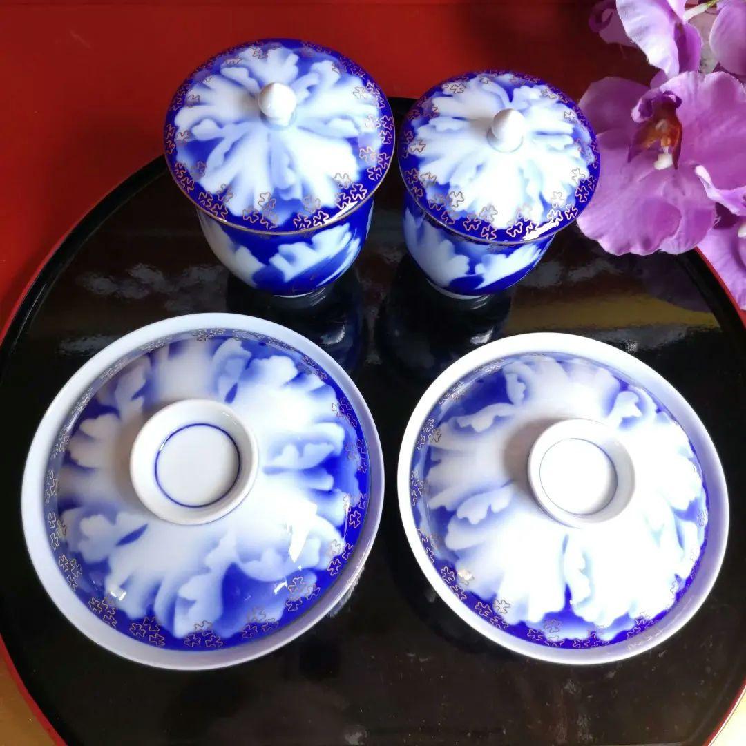 深川製磁　瑠璃牡丹金ミル　睦碗ご飯茶碗　夫婦茶碗組湯呑み　酒器揃木箱入10万以上