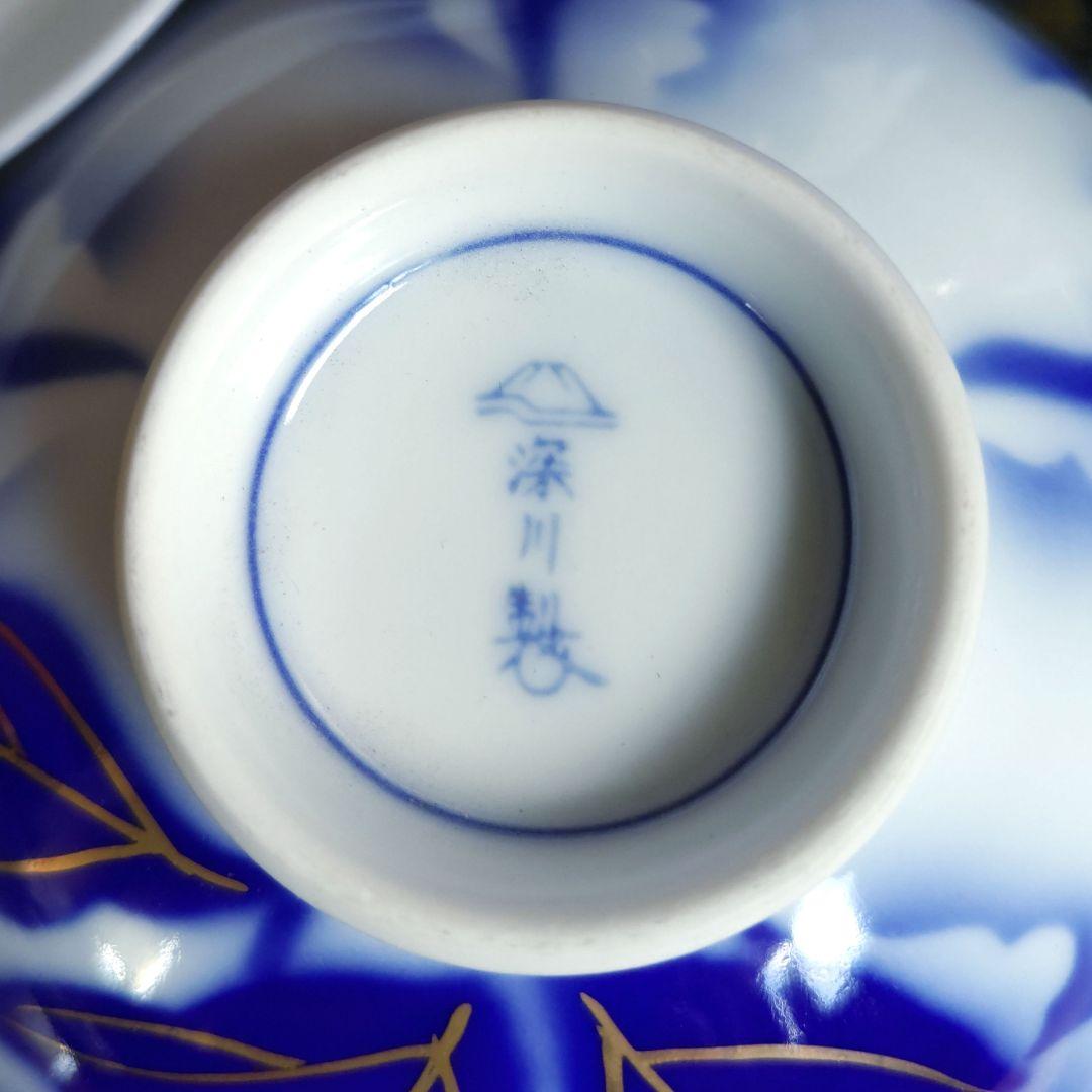 深川製磁　瑠璃牡丹金ミル　睦碗ご飯茶碗　夫婦茶碗組湯呑み　酒器揃木箱入10万以上