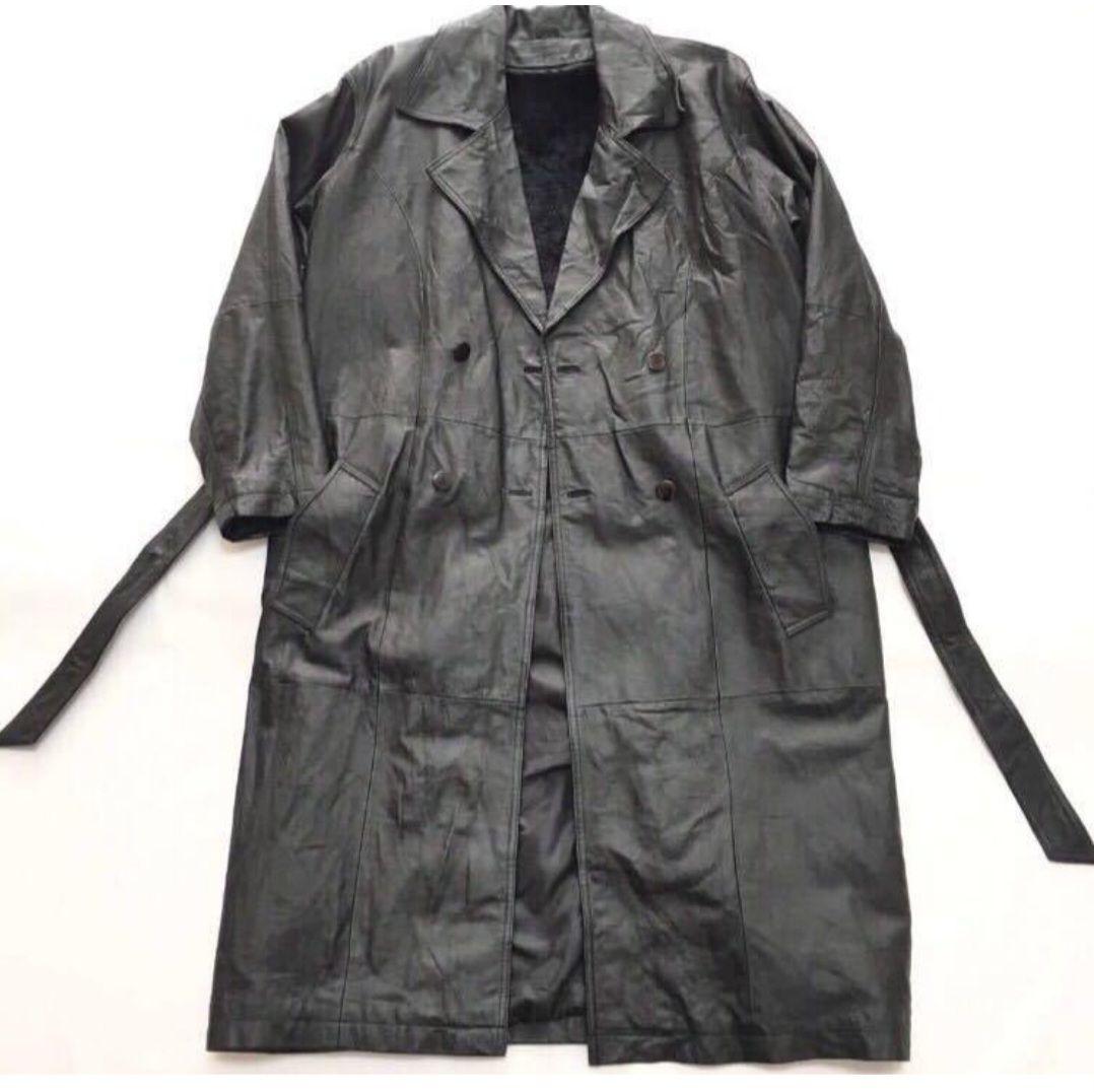 SHELTER BAY本革レザートレンチコートロングコートベルト付きヴィンテージ