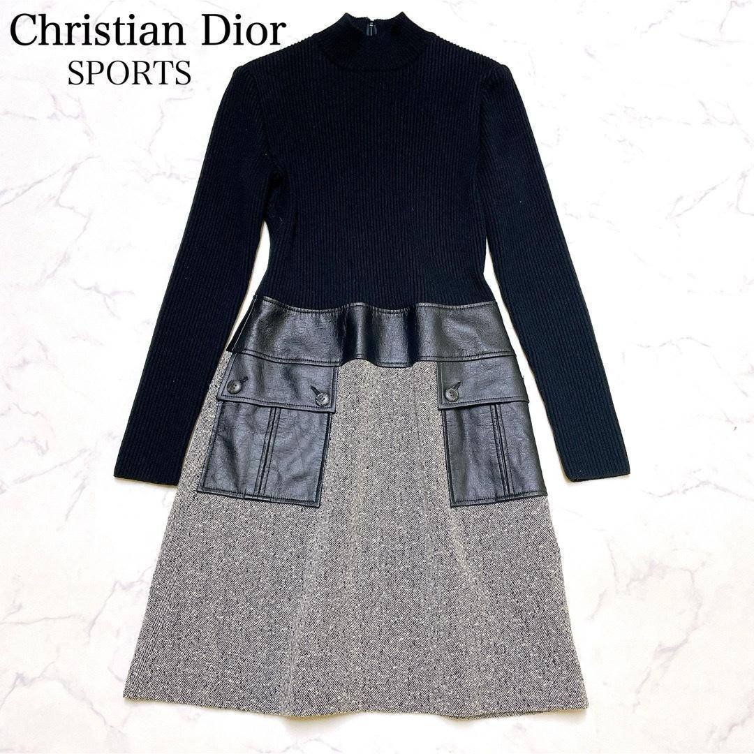 極美品 クリスチャン ディオールスポーツ ニット切替ワンピース ウール M
