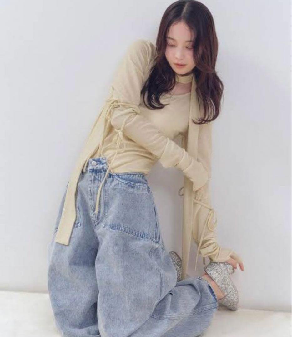 パンツ Andequal back slit curve denim pants