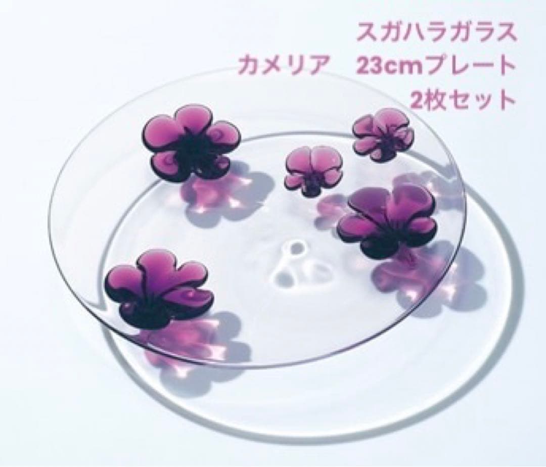 スガハラガラス カメリア　プレート　2枚セット　ワインレッド