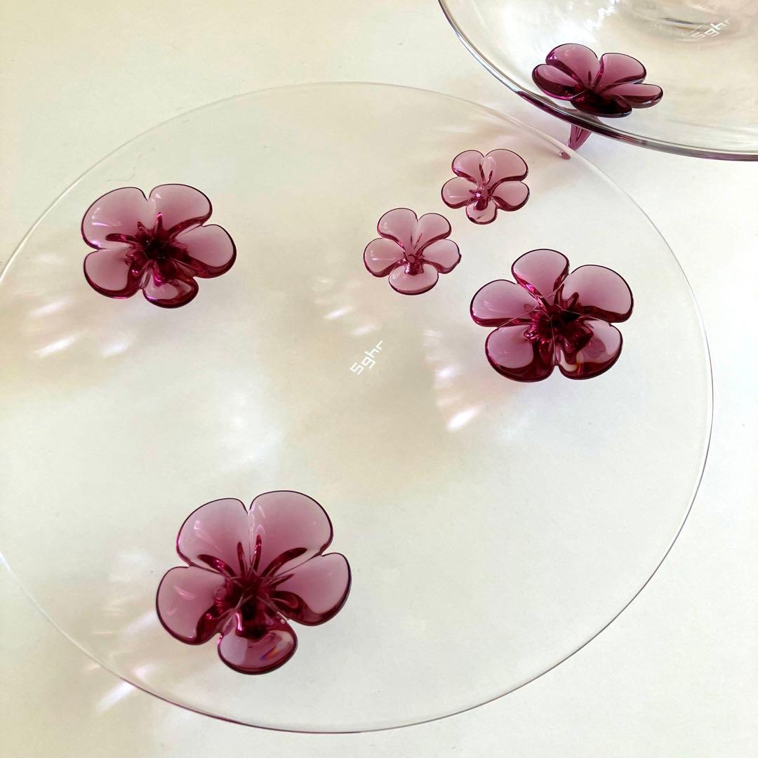 スガハラガラス カメリア　プレート　2枚セット　ワインレッド