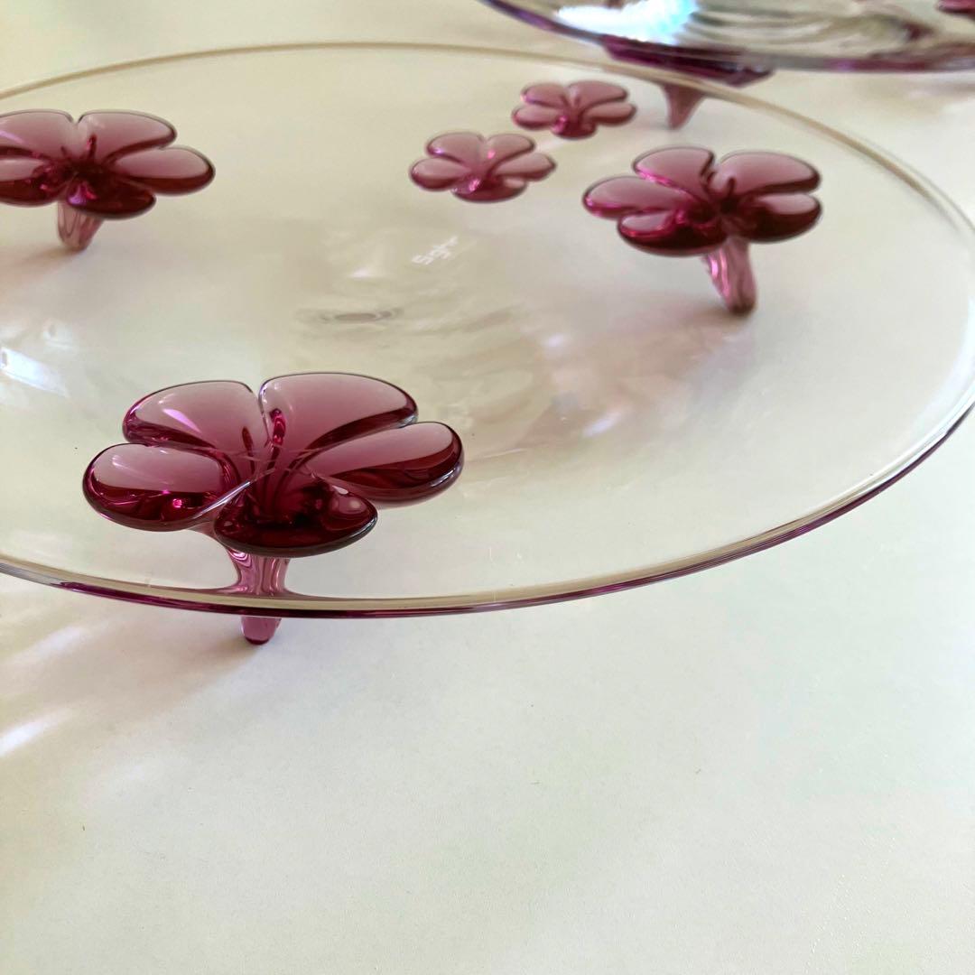 スガハラガラス カメリア　プレート　2枚セット　ワインレッド