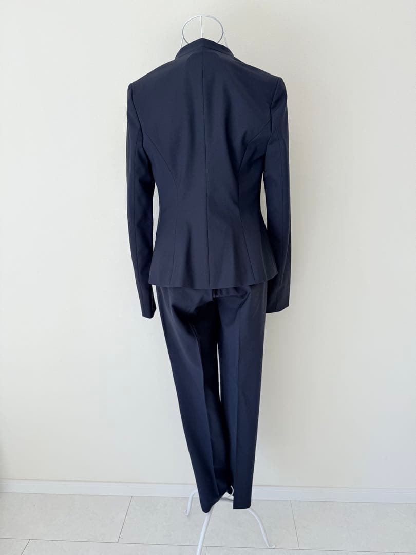 【美品】theoryセオリー/ネイビー ノーカラー パンツスーツ セットアップ