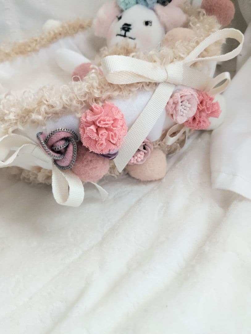 お世話してね❤生後１日子猫ちゃん♡バスケットとクマたん♡アートドール♡ぬいぐるみ