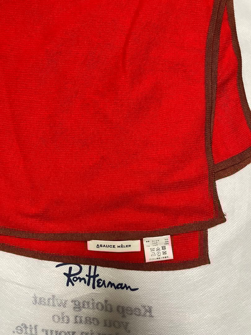 【美品】ASAUCE MELERアソースメレ　カシミアシルクトリミングストール