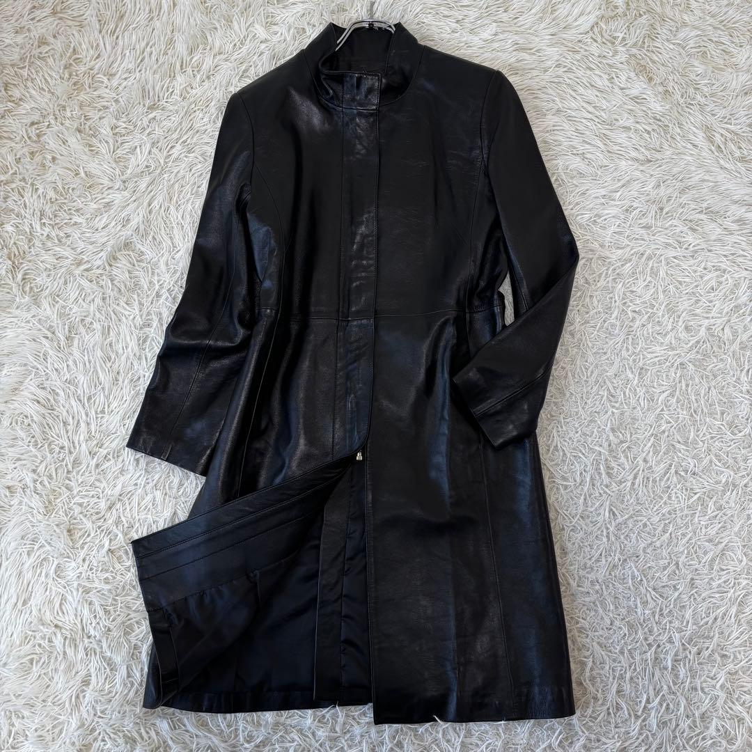 未使用✨スタンドカラー　レザーコート　山羊革　ジップアップ　Aライン L 極美品