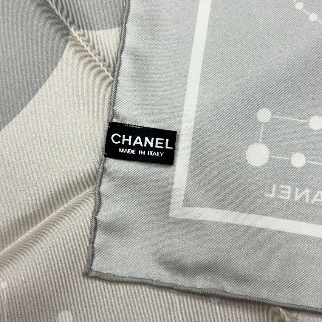 未使用 CHANEL シャネル 大判 カメリア ココマーク スカーフ グレー星座