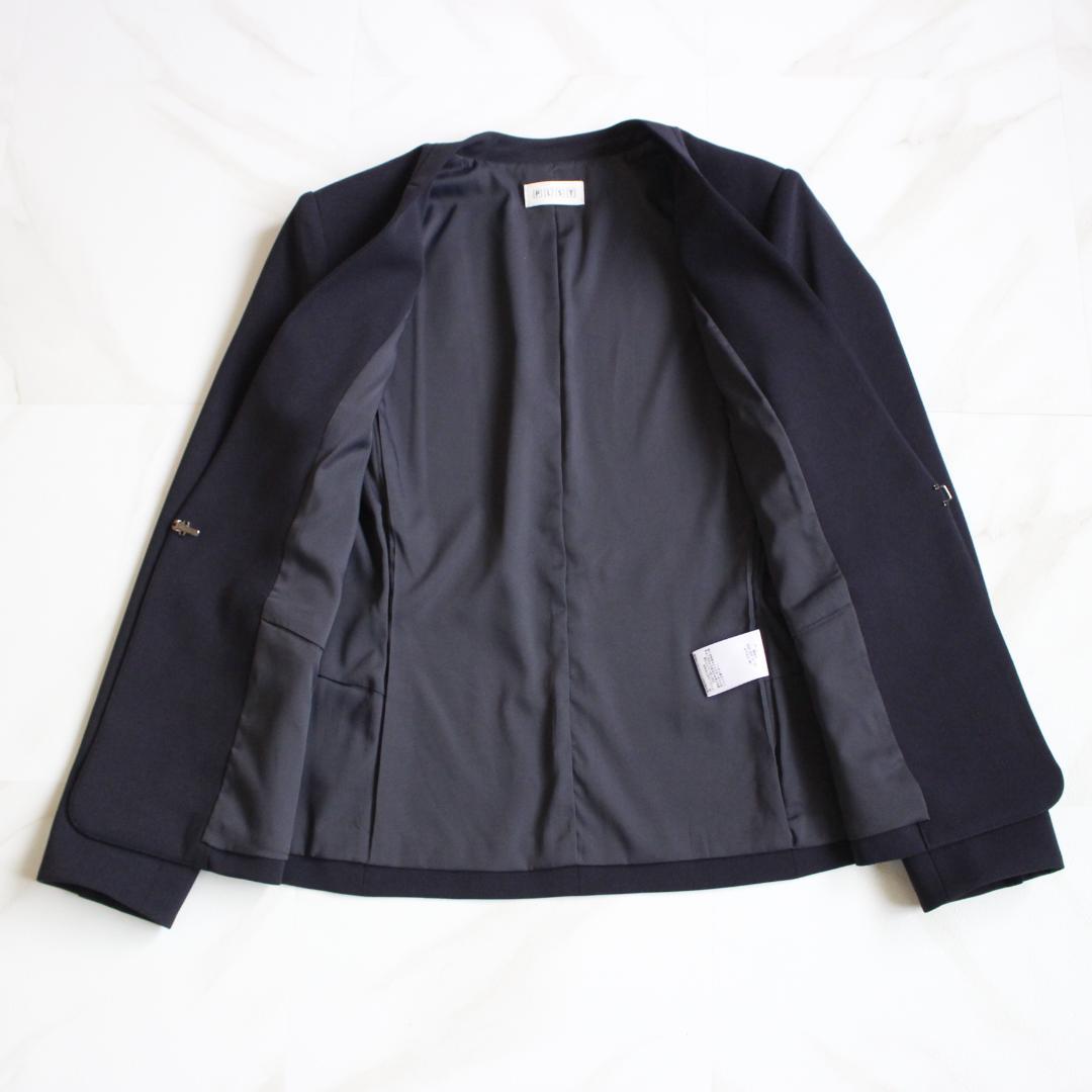 【極美品】PLST ノーカラーセットアップスーツ M ネイビー パンツ