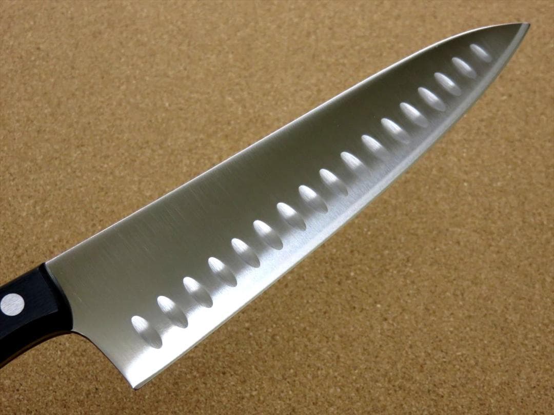関の刃物 サーモン牛刀 200mm クロムモリブデン ディンプル 両刃万能包丁