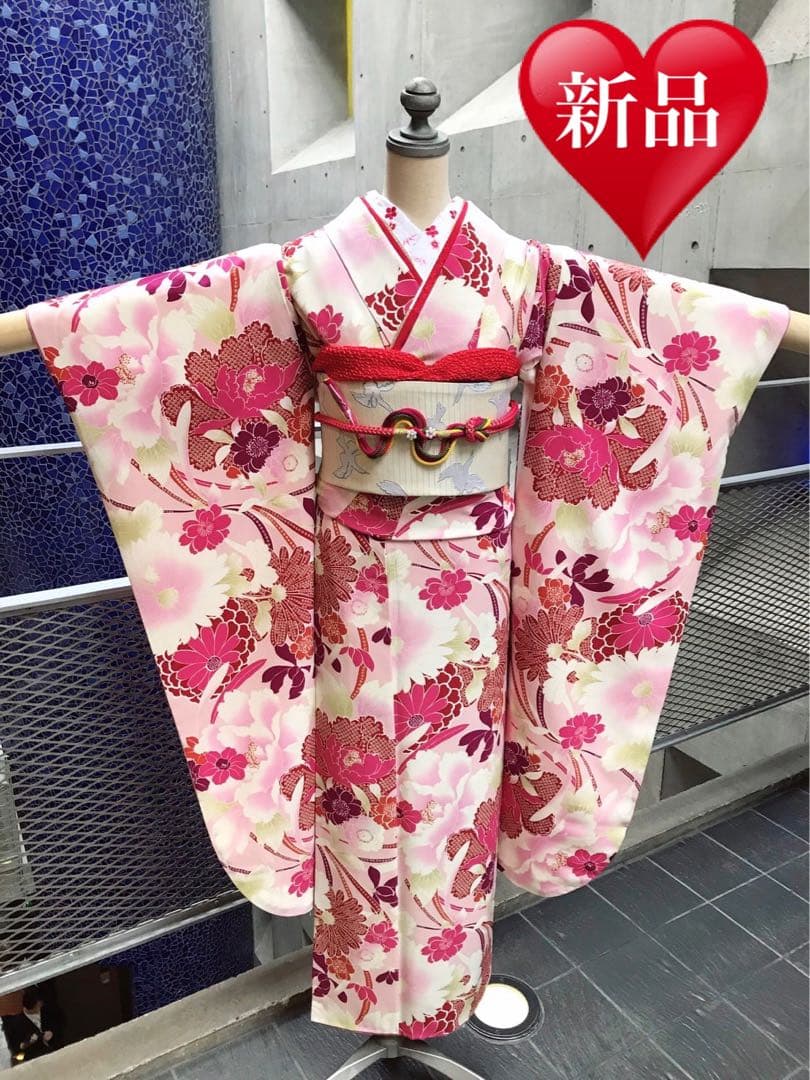 全て揃う振袖セットＦ5【撫松庵の振袖】白、ピンク、成人式振袖フルセット