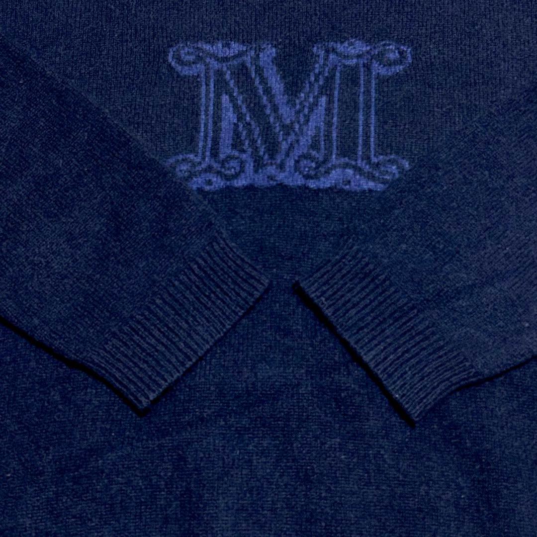 【美品】MaxMara カシミヤ100%　Mロゴ　ニット　セーター　ネイビー　L