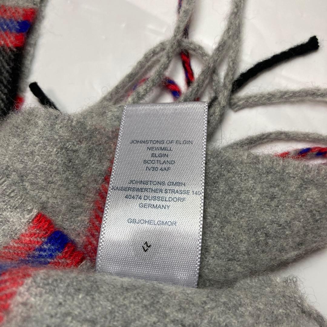ジョンストンズ カシミヤ100％ 中判ストール グレー チェック 国内正規品