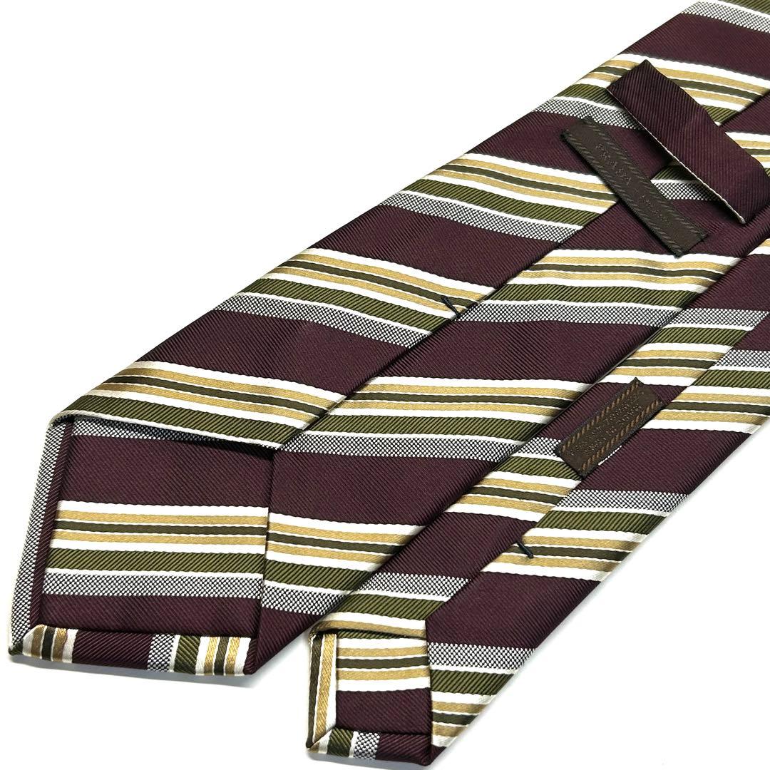 【未使用に近い✨】プラダ ネクタイ ワインレッド ストライプ 肉厚生地 シルク