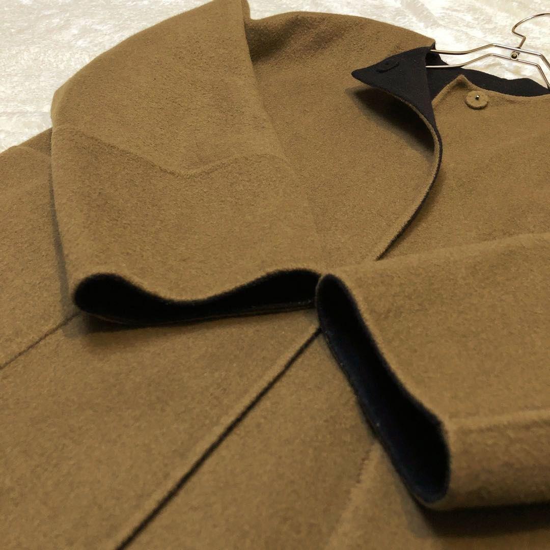 ★リバーシブル★アドーア カシミヤノーカラーコート 36 バックベルト スリット