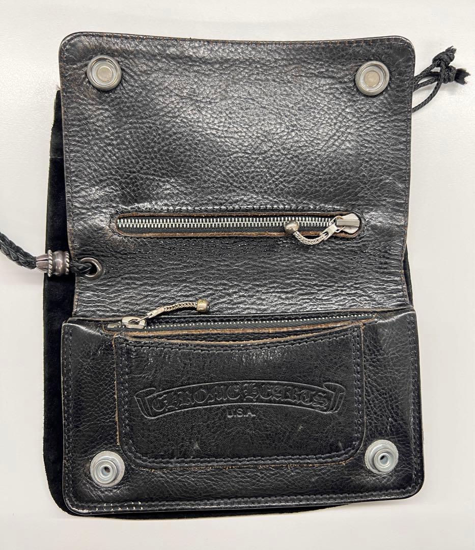 CHROME HEARTS レザーコードストラップ付 クロスボール財布