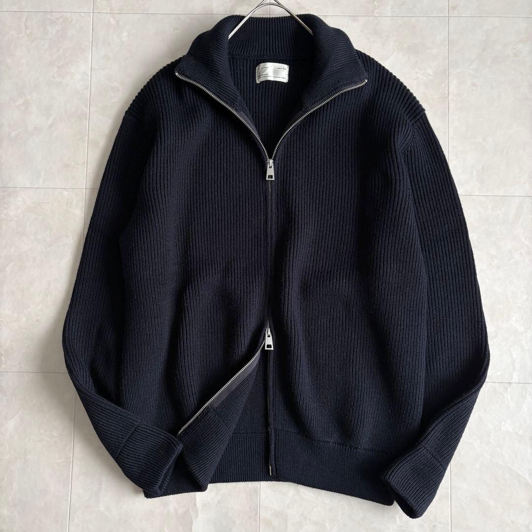 美品✨ ZARA ORIGINS ドライバーズニット 紺 L リブ ダブルジップ