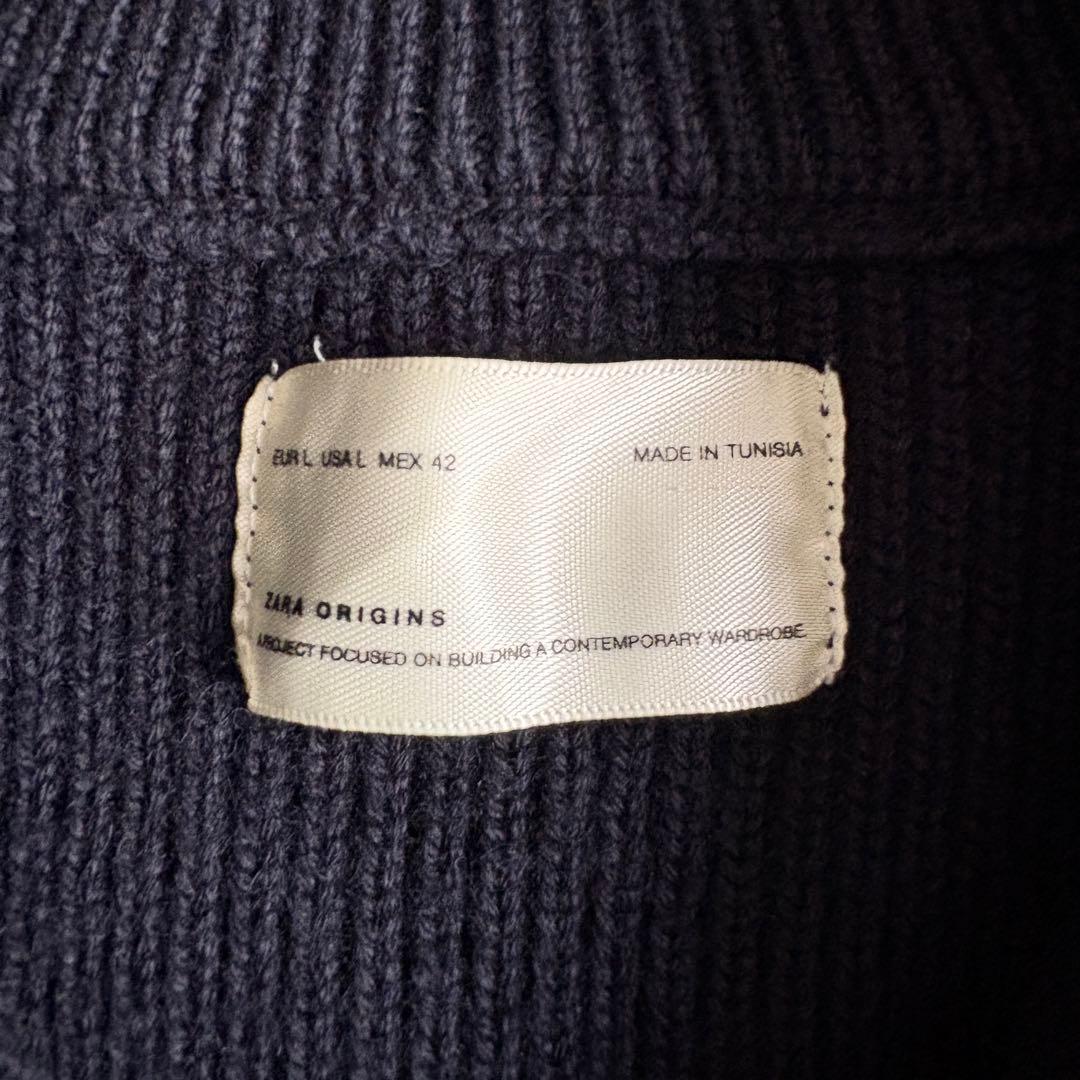 美品✨ ZARA ORIGINS ドライバーズニット 紺 L リブ ダブルジップ