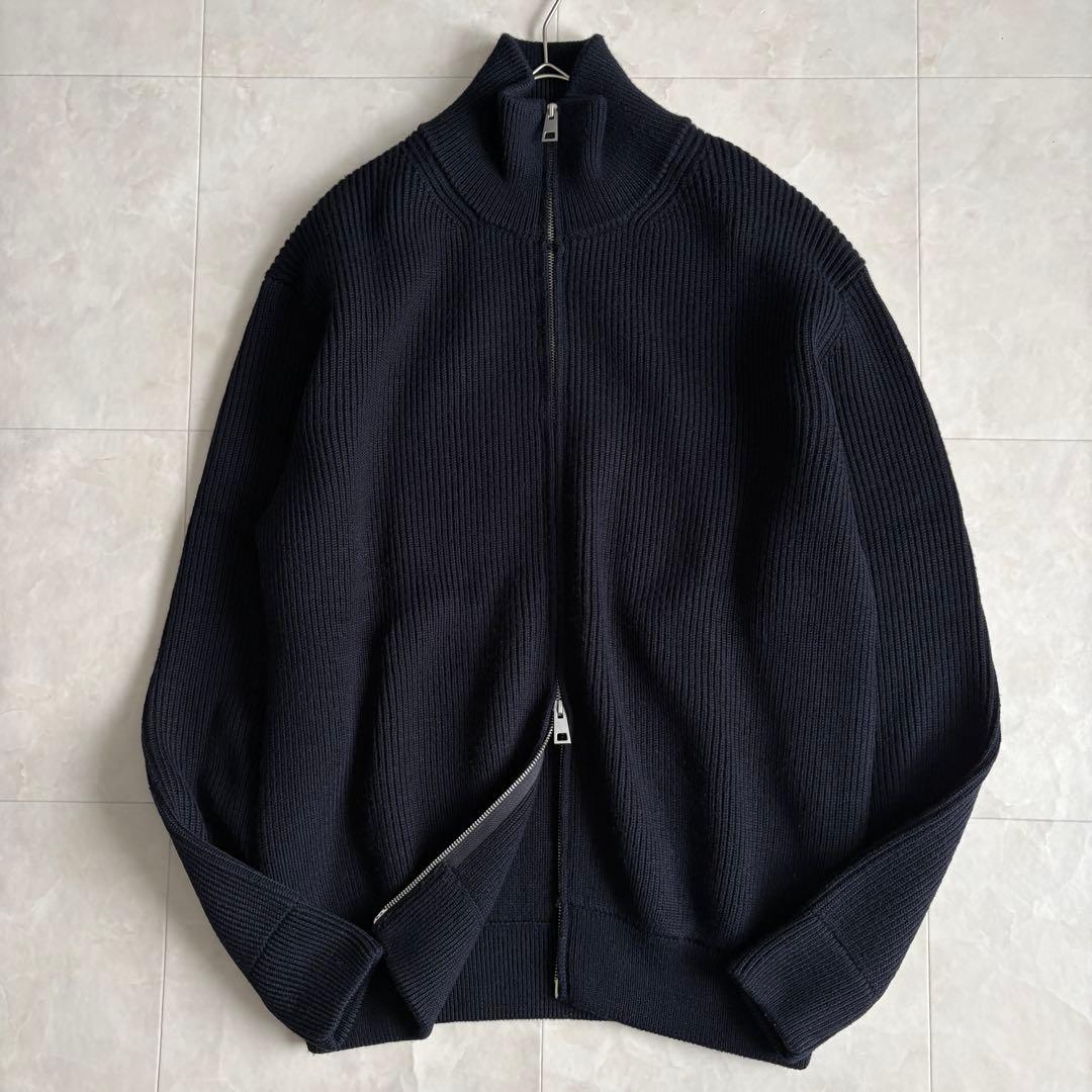 美品✨ ZARA ORIGINS ドライバーズニット 紺 L リブ ダブルジップ