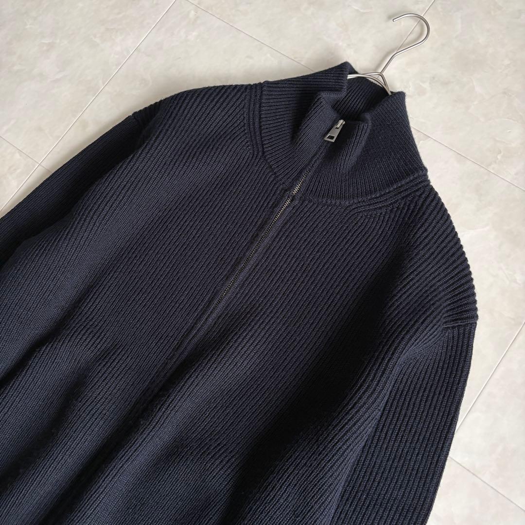 美品✨ ZARA ORIGINS ドライバーズニット 紺 L リブ ダブルジップ