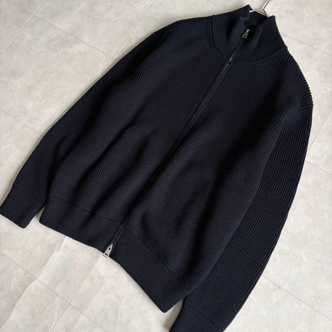 美品✨ ZARA ORIGINS ドライバーズニット 紺 L リブ ダブルジップ