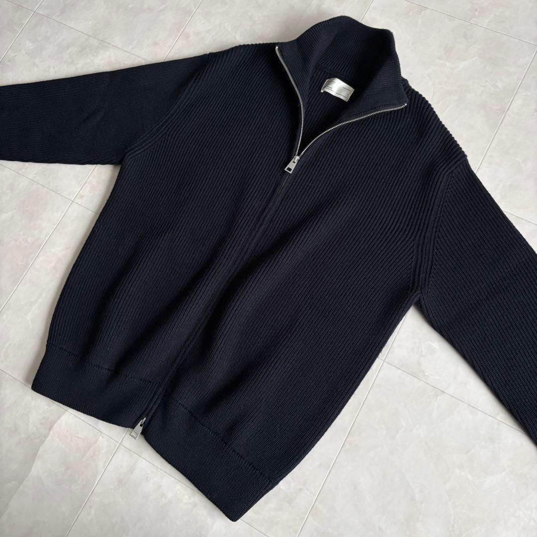 美品✨ ZARA ORIGINS ドライバーズニット 紺 L リブ ダブルジップ