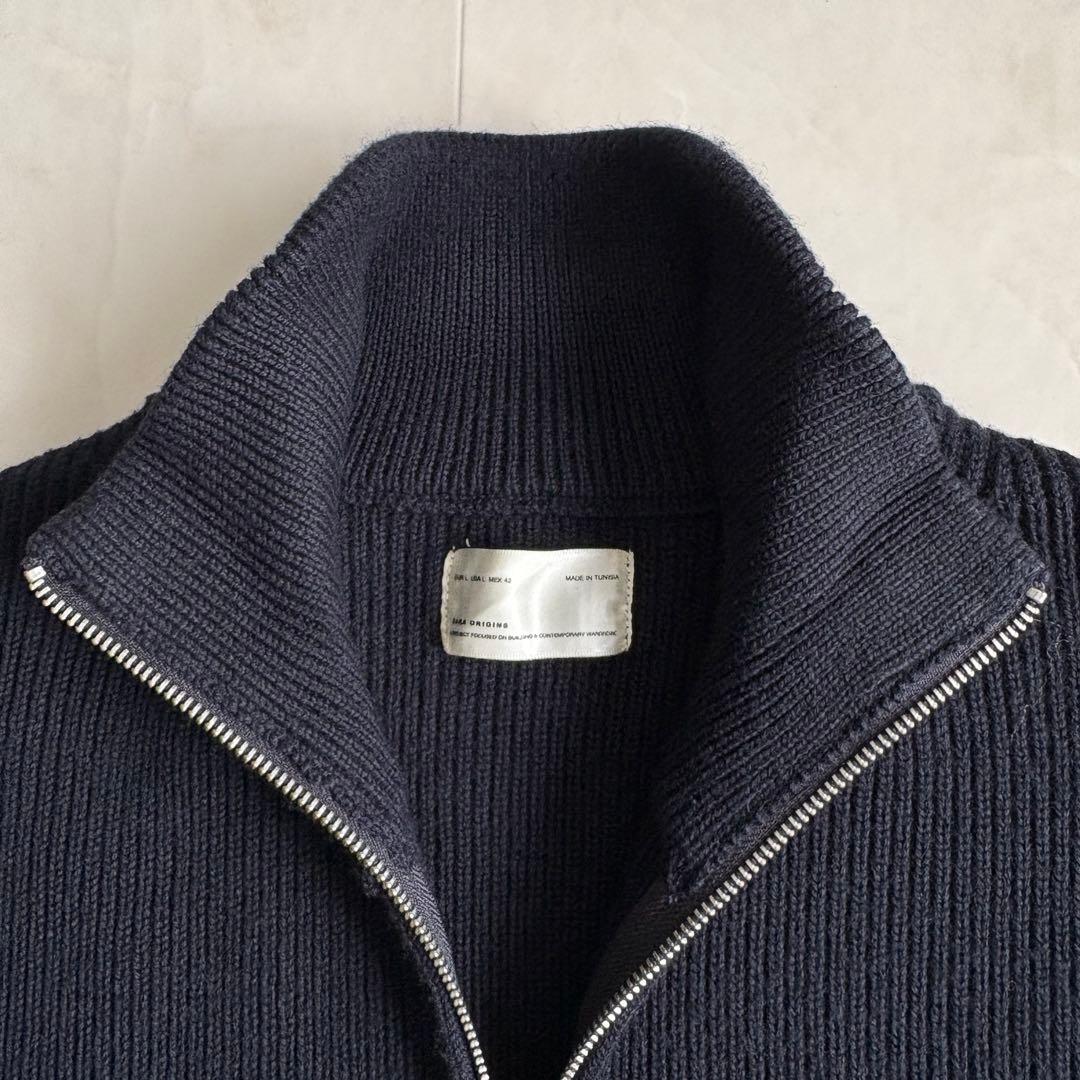 美品✨ ZARA ORIGINS ドライバーズニット 紺 L リブ ダブルジップ