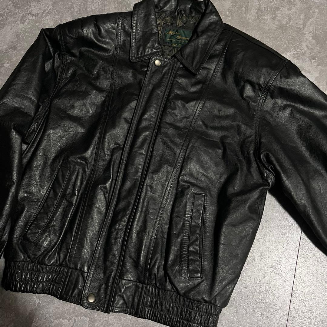 レザージャケット　ライダース　本革　ブラック　牛革　短丈　y2k 地図柄　90s