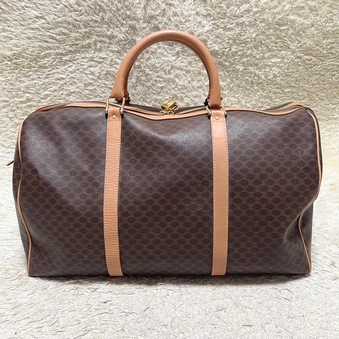 【特大容量/美品】セリーヌ　ボストンバッグ　マカダム　レザー　ゴールド金具