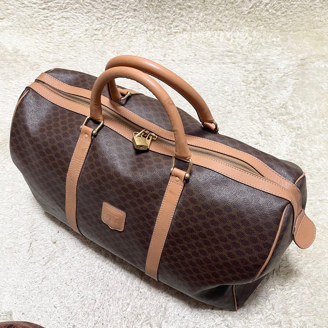 【特大容量/美品】セリーヌ　ボストンバッグ　マカダム　レザー　ゴールド金具