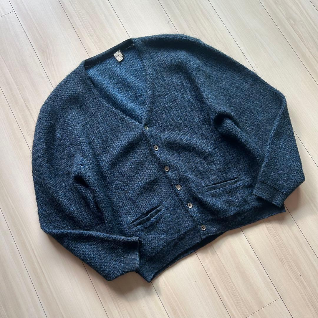 60s Jockey モヘアカーディガン アメリカ製 XL 青黒 ビッグサイズ