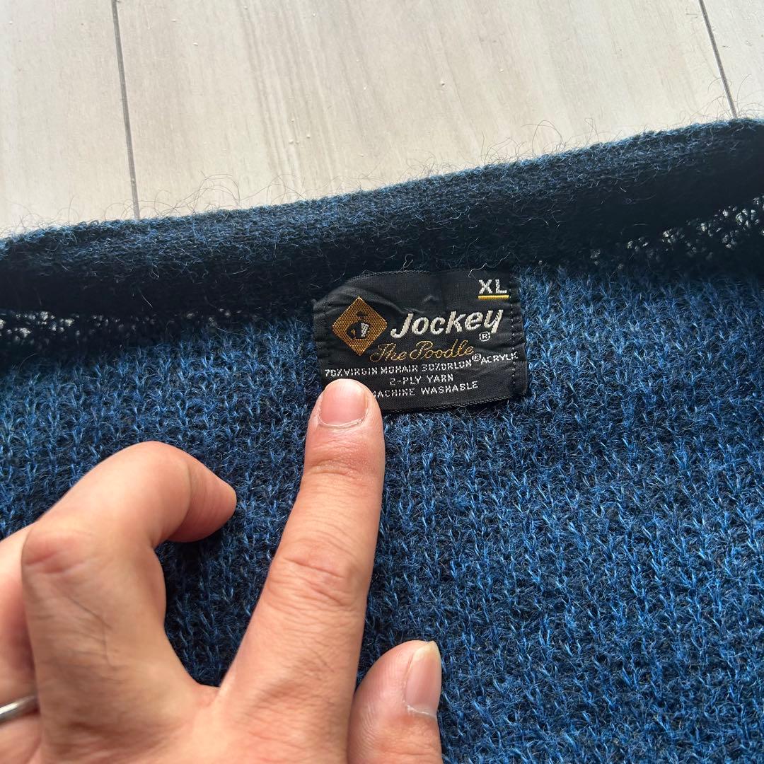 60s Jockey モヘアカーディガン アメリカ製 XL 青黒 ビッグサイズ